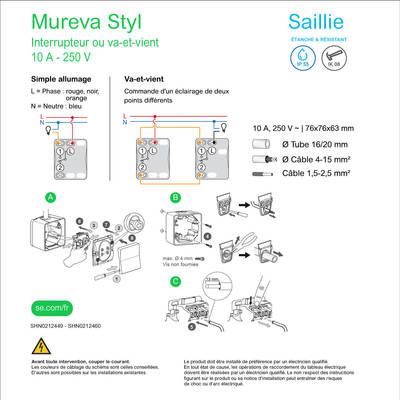 Interrupteur va-et-vient étanche IP55 saillie blanc - Mureva Styl SCHNEIDER ELECTRIC