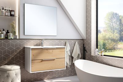 Meuble de salle de bains bois / blanc L 80 cm Duox EGORE