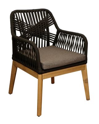 Fauteuil de jardin dahlia en acacia et assise résine tressée noir ALIZE