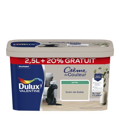 Peinture Crème de Couleur Grain de Sable satin 2,5 l + 20 % - DULUX VALENTINE