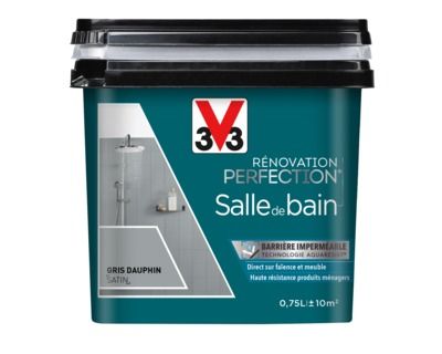 Peinture de rénovation pour salle de bains finition satinée gris dauphin 750 ml V33