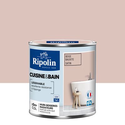 Ripolin-Peinture Cuisine et Salle de Bain-Satin-0,5L-Beige Bauxite