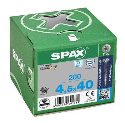 Vis inox tête fraisée T-star 4,5 x 50 mm par 200 SPAX