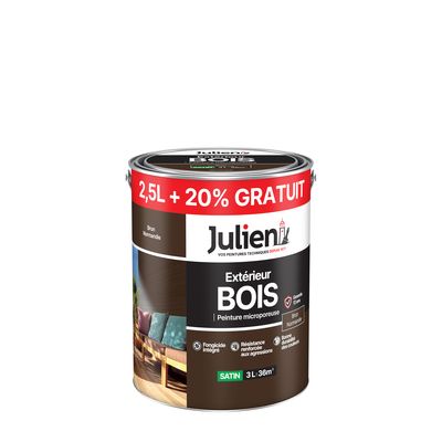 Peinture bois brun Normandie satin 2,5 l + 20 % gratuit JULIEN