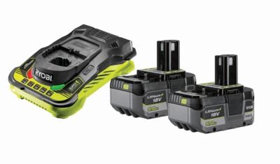 Chargeur ultra rapide 5,0 A et  2 batteries Lithium+ 18V compactes 5,0 Ah ONE+TM RYOBI