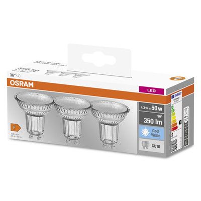 Lot de 3 ampoules LED spot GU10 3,6W = 350 lumens blanc neutre - Halopar 16 OSRAM