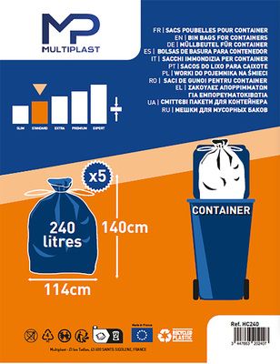 Sac poubelle noir pour container 240 litres par 5 - MULTIPLAST