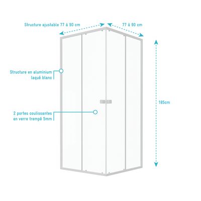 ACCES D'ANGLE SPOT CARREE EXTENSIBLE 77 A 90 CM DE LARGEUR AURLANE