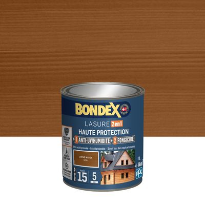 Lasure 2 en 1 haute protection 5 ans chêne moyen 1 l BONDEX