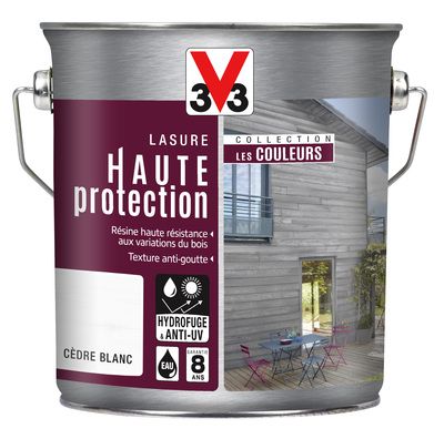 Lasure bois Haute Protection intérieure extérieure couleur cèdre blanchi 2,5 l V33