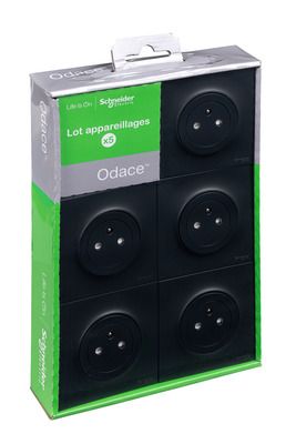 5 prises affleurantes 2 pôles + terre complètes anthracite - Odace SCHNEIDER ELECTRIC