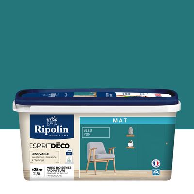 Peinture Intérieure Couleur - Mat - 2,5L - Bleu Pop - RIPOLIN