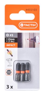 Embouts de vissage Impact Pozidriv diamètre 3 x L25 mm Chantier par 3 TACTIX