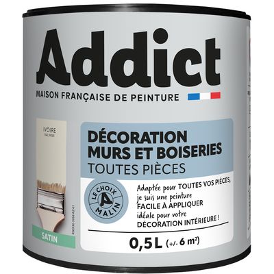 Peinture décoration Murs et Boiseries Blanc Cassé SATIN 0.5 L - ADDICT