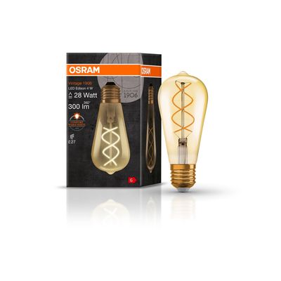 Ampoule LED Edison 1906 filament spirale ambrée E27 4 W = 250 lumens blanc chaud OSRAM