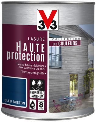 Lasure bois Haute Protection intérieure extérieure couleur bleu breton 1 l V33