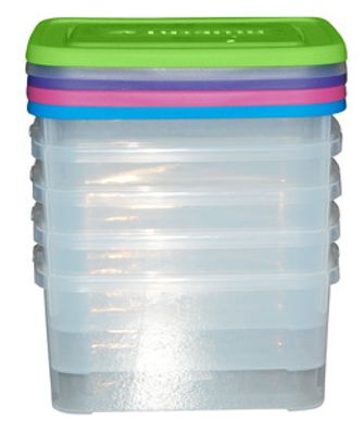 Bacs 25 litres Handy transparent avec couvercle coloré par 5
