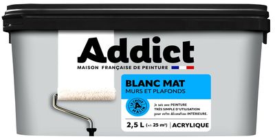 Peinture murs et plafonds blanc mat 2,5 l ADDICT