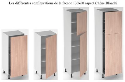 Façade de cuisine 1 porte chêne blanchi 130 x 60 cm pour meuble colonne