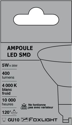 Ampoule GU10 5W = 400 lumens blanc neutre FOXLIGHT