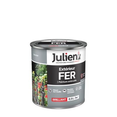 Peinture fer antirouille gris acier brillant 500 ml JULIEN