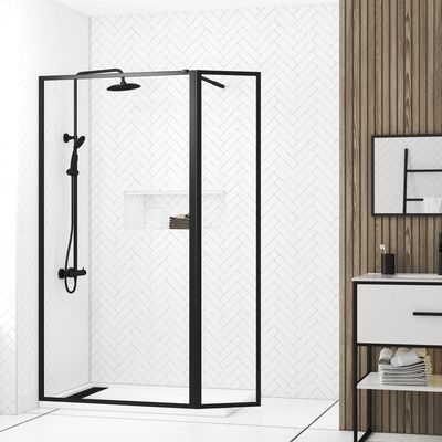 Paroi de douche avec volet Dark Edge noire 100+40x200 cm AURLANE