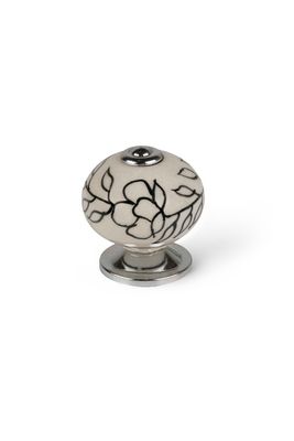 Bouton de meuble boule porcelaine et fleurs noires diamètre 40 mm