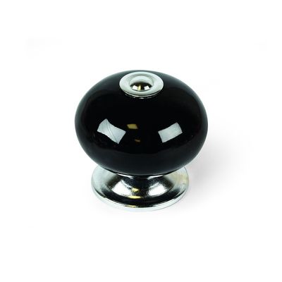 Bouton de meuble boule noire porcelaine diamètre 40 mm REI