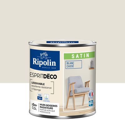 Peinture Intérieure Couleur - Satin - 0,5L - Blanc Cassé - RIPOLIN