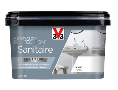 Peinture et protection de rénovation blanc pour baignoire, bac de douche, lavabo 1 l V33