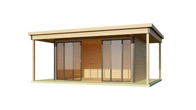 Abri de jardin bois Domeo 4+ 44 mm - 12,80 m² + terrasse 9,00 m²