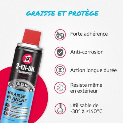 Graisse blanche au lithium en aérosol 250ml 3-EN-UN