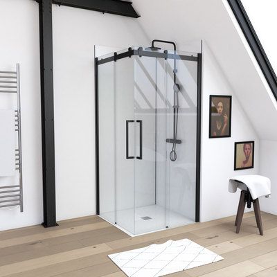 Porte de douche accès d'angle Rolling Black 90 x 90 x 200 cm AURLANE