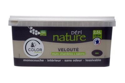 Peinture naturelle murale Gris velours 2,5 l - DEFI NATURE