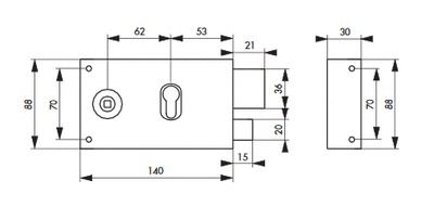 Serrure en applique horizontale  à fouillot 140 x 88 mm droite THIRARD