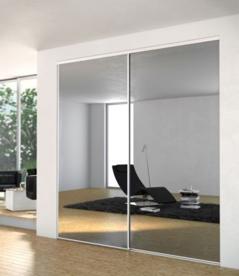 Porte de placard coulissante miroir profilé blanc 1 vantail H 2,50 m x L 0,61 m YKARIO