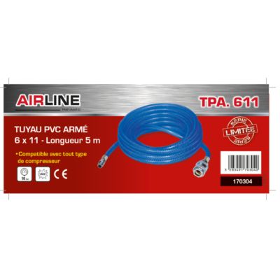 Tuyau PVC armé 5 m 6 x 11 mm avec raccord rapide Airline MECAFER