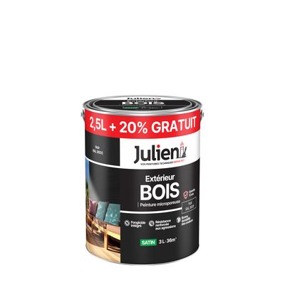 Peinture bois noir RAL 9005 satin 2,5 l + 20 % JULIEN