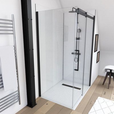 Côté fixe verre pour porte de douche Rolling Black profilé noir 80 x 200 cm AURLANE