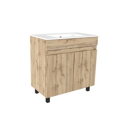 Meuble de salle de bains sur pieds 2P Timber chêne naturel vasque céramique blanche L 80 cm AURLANE