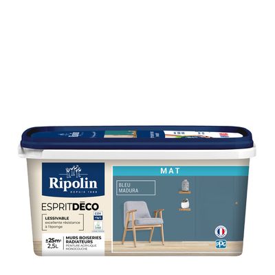 Peinture Intérieure Couleur - Mat - 2,5L - Bleu Madura - RIPOLIN