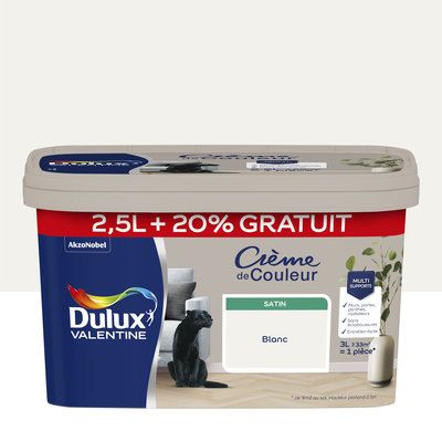 Peinture Crème de Couleur Blanc satin 2,5 l + 20 % - DULUX VALENTINE