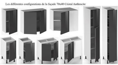 Façade de cuisine 1 porte Cristal anthacite 70 x 40 cm pour meuble