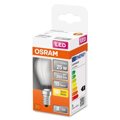 Ampoule LED E14 dépolie 2.5 W=250 lumens blanc chaud OSRAM