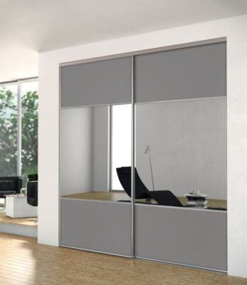 Porte de placard coulissante partitionnée gris souris et miroir 1 vantail H 2,50 m x L 0,61 m YKARIO