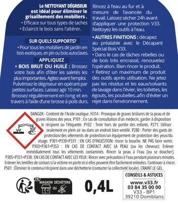 Dégriseur pour mobilier en bois vaporisateur 400 ml V33