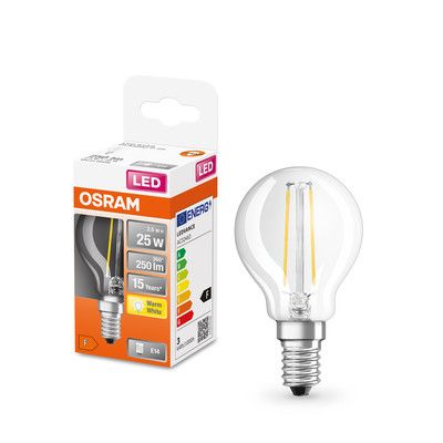 Ampoule LED Sphérique E14 Filament clair 2,5W=250 lumens Blanc chaud OSRAM