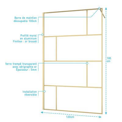 Paroi de douche Bricks Gold 120x195 cm AURLANE