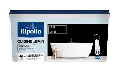 Peinture Cuisine et Salle de Bain-Satin-2L-Noir - RIPOLIN