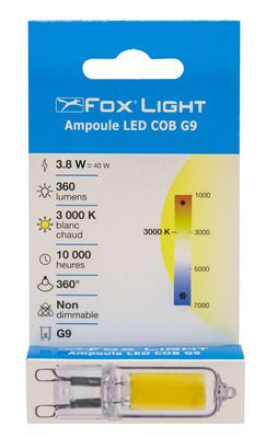 Ampoule LED G9 COB 3.8W = 410 lumens blanc chaud FOXLIGHT